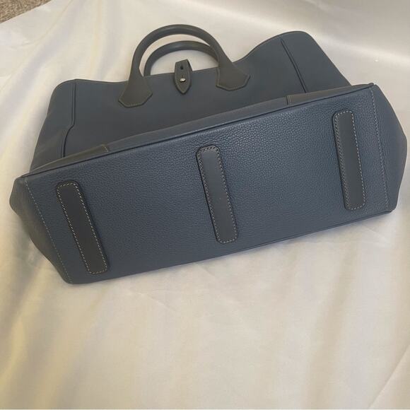 Dunhill Boston Tote Blue Leather Top Handle Work School Business Bag Tote - Picture 3 of 16